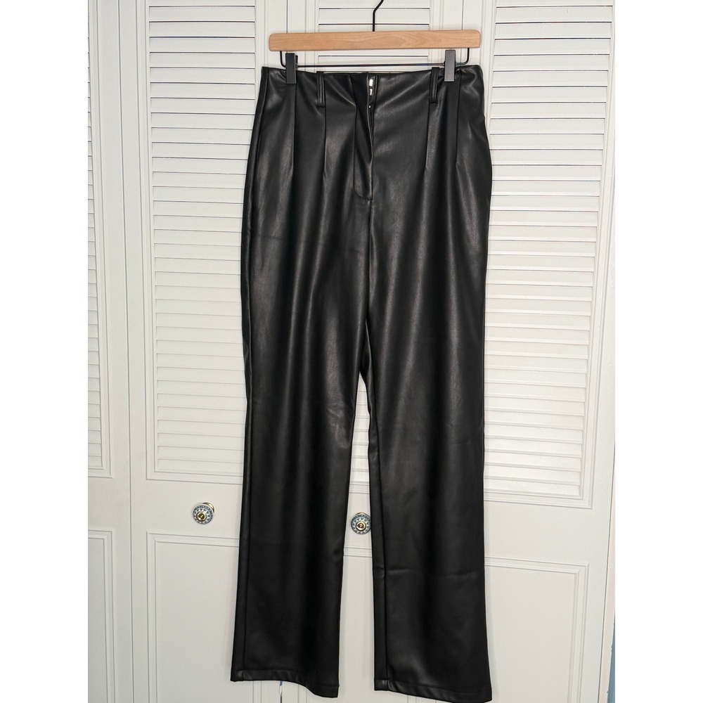 NA-KD Pintucked High Waist Pants Women 38 Black Excellent Faux Leather Trousers